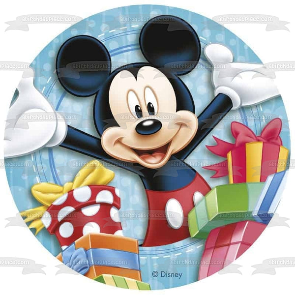 Disney Mickey Mouse Happy Birthday Presents Edible Cake Topper Image ABPID21960