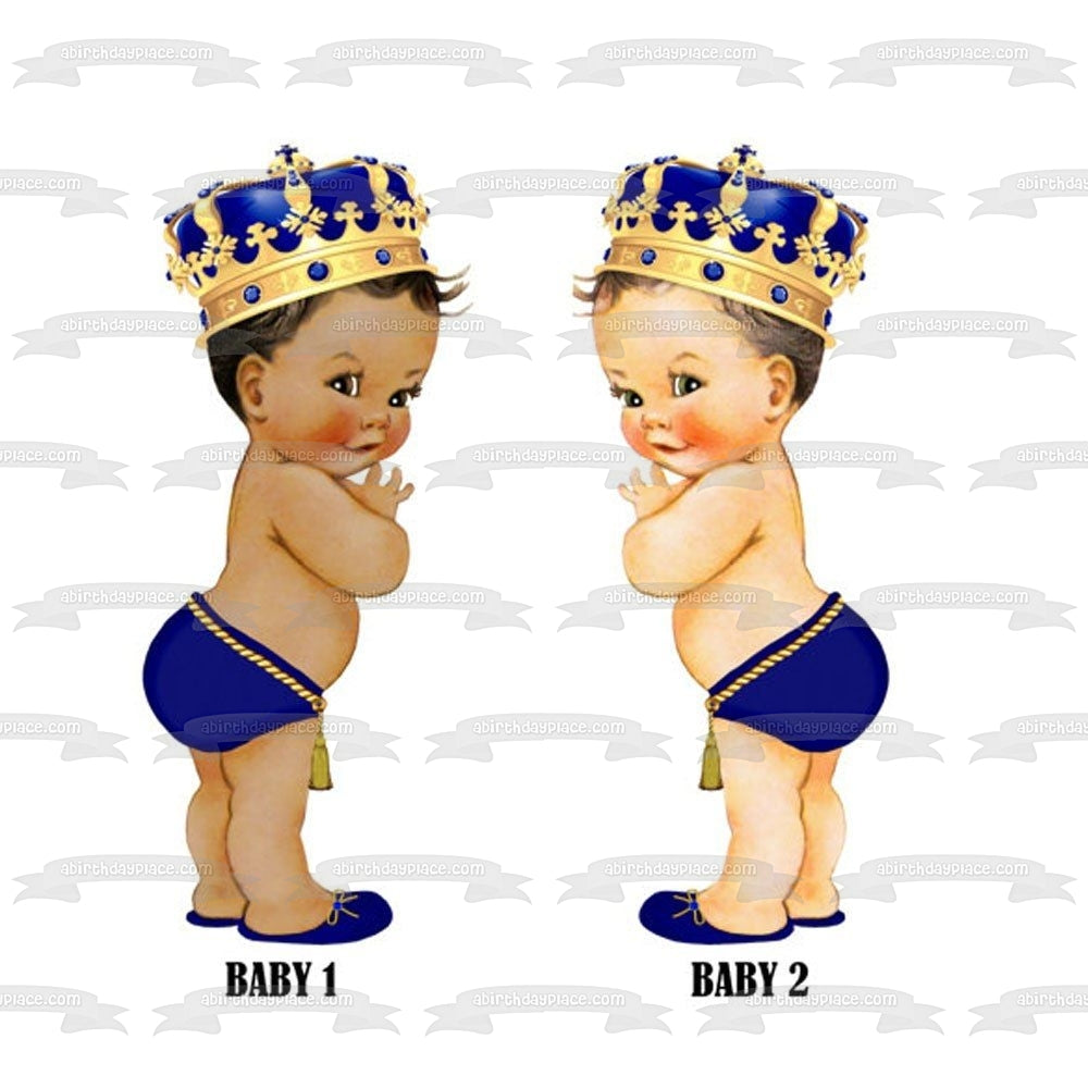 Dibujos Animados Bebés Pañales Azules Zapatos Coronas Imagen Comestible Para Pastel ABPID22002 