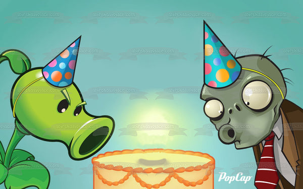 Plants Vs Zombies Peashooter Zombie Happy Birthday Party Hats Cake Edible Cake Topper Image ABPID22369