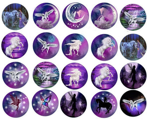 Assorted Unicorns Fairies Fairy Mystic Unicorn Pegasus Horse Purple Background Edible Cupcake Topper Images ABPID24096