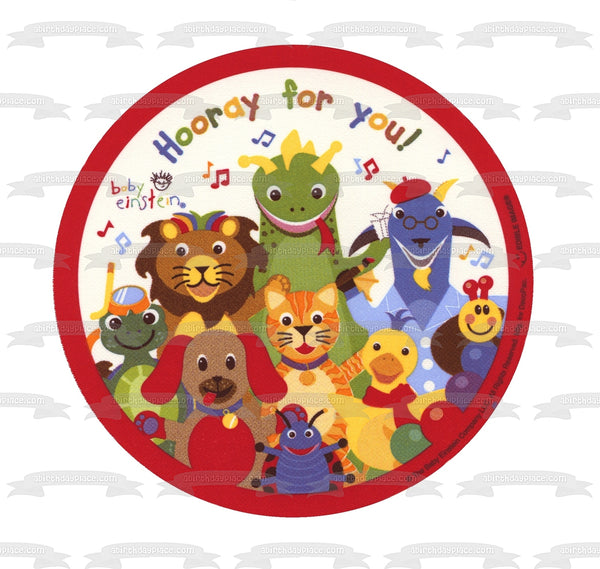 Baby Einstein Party Bard the Dragon Neptune the Turtle Happy Birthday Godzilla the Dog Issac the Lion Edible Cake Topper Image ABPID24326