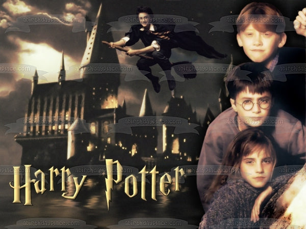 Harry Potter Hermione Granger Ron Weasley Hogwarts Castle Edible Cake Topper Image ABPID24365