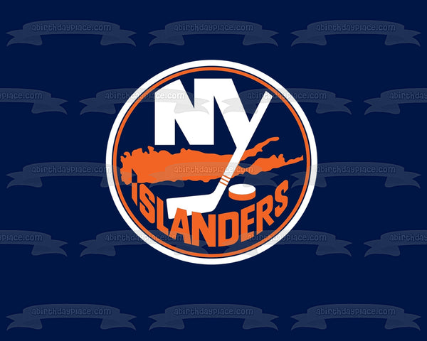 New York Islanders NHL Logo Blue Background Edible Cake Topper Image ABPID24467
