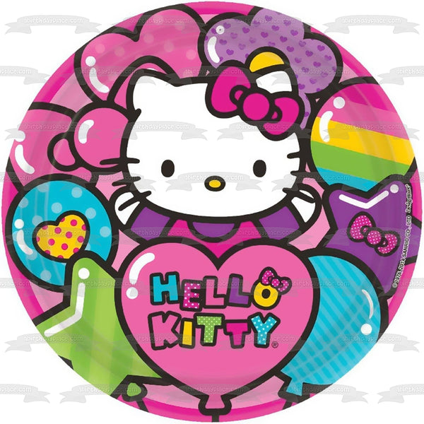 Hello Kitty Hearts Balloons Stars Flowers Edible Cake Topper Image ABPID25014