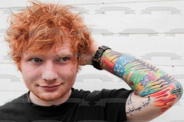 Ed Sheeran Smiling Tattoos Edible Cake Topper Image ABPID26866