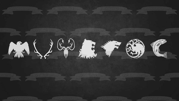 Game of Thrones House Symbols Greyjoy Stark Targaryen Tully Lannister Edible Cake Topper Image ABPID26963