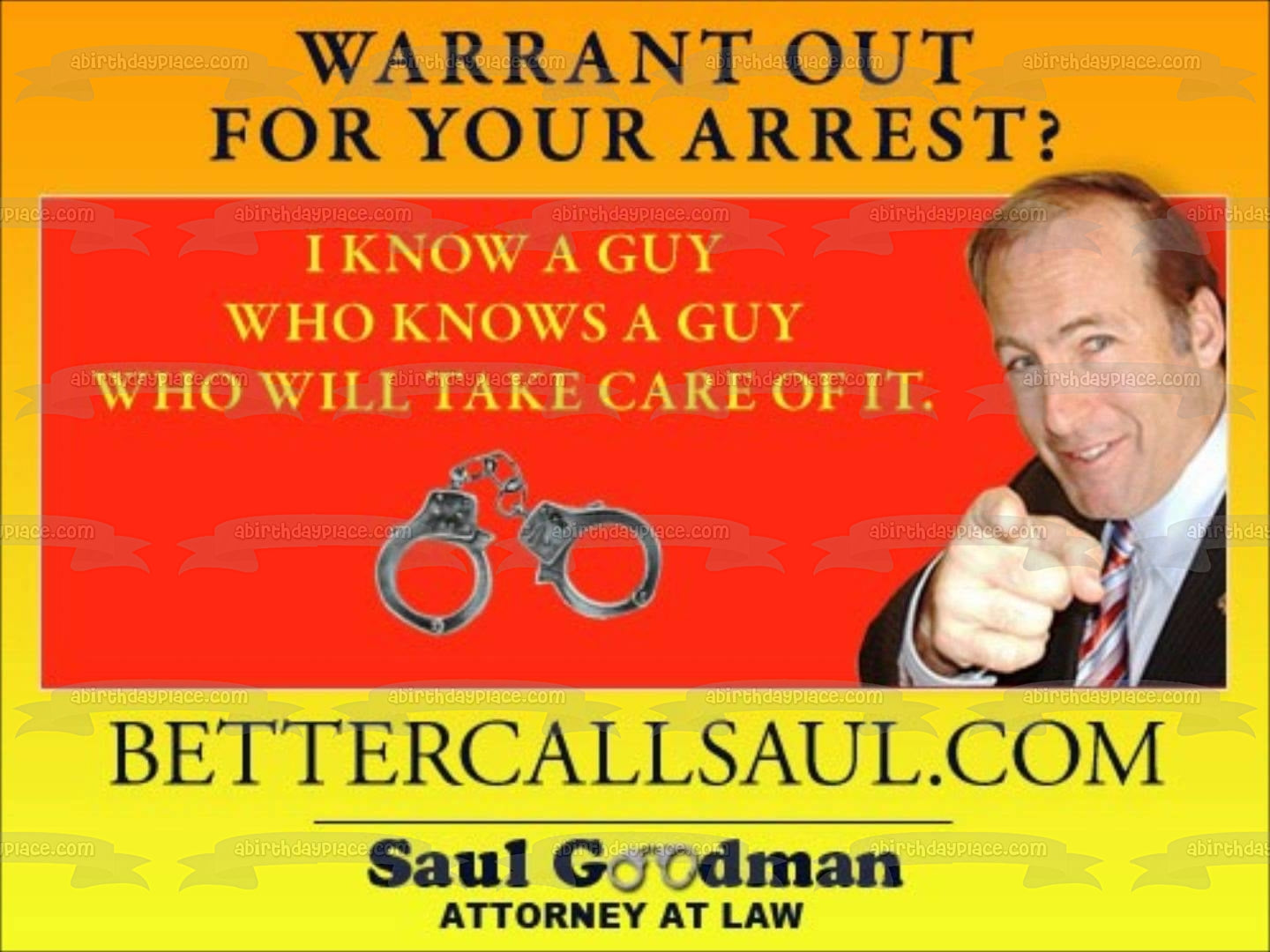 Better Call Saul Saul Goodman Attorney at Law Bill Board Edible Cake Topper Image ABPID27057