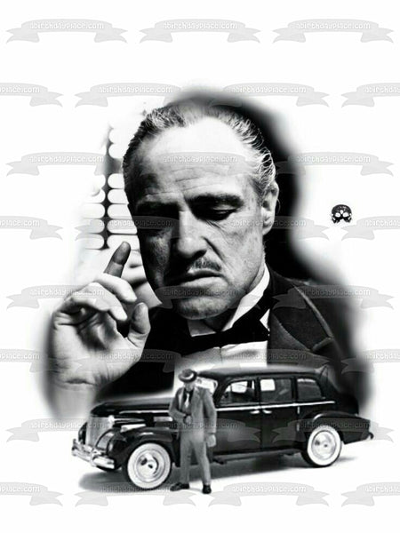 The Godfather Vito Corleone Car Black and White Edible Cake Topper Image ABPID27130