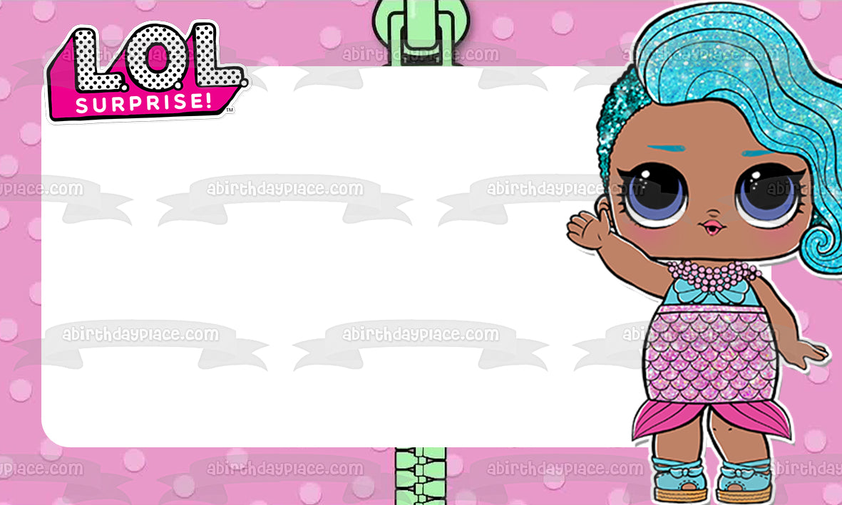 Marco de imagen comestible para decoración de tarta con borde de lunares morados LOL Surprise Splash Queen ABPID27155 