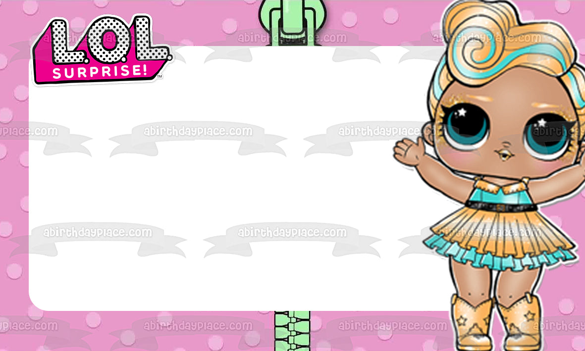 LOL Surprise Luxe Marco de imagen comestible para decoración de tarta con bordes de lunares morados ABPID27156 