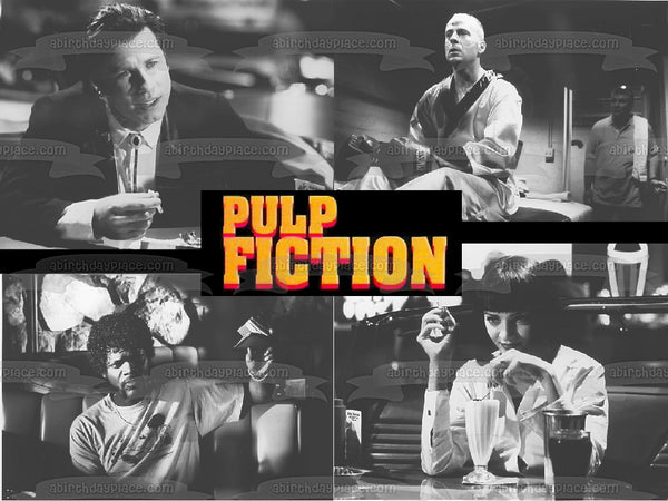 Pulp Fiction Jules Mia Wallace Vincent Butch Black and White Edible Cake Topper Image ABPID27171