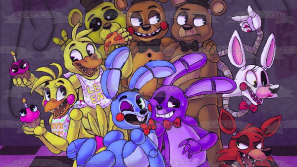 Five Nights at Freddy's 2 Chica Bonnie Golden Freddy Toy Bonnie Toy Freddy Toy Chica Foxy the Pirate the Mangle Golden Freddy Edible Cake Topper Image ABPID27197