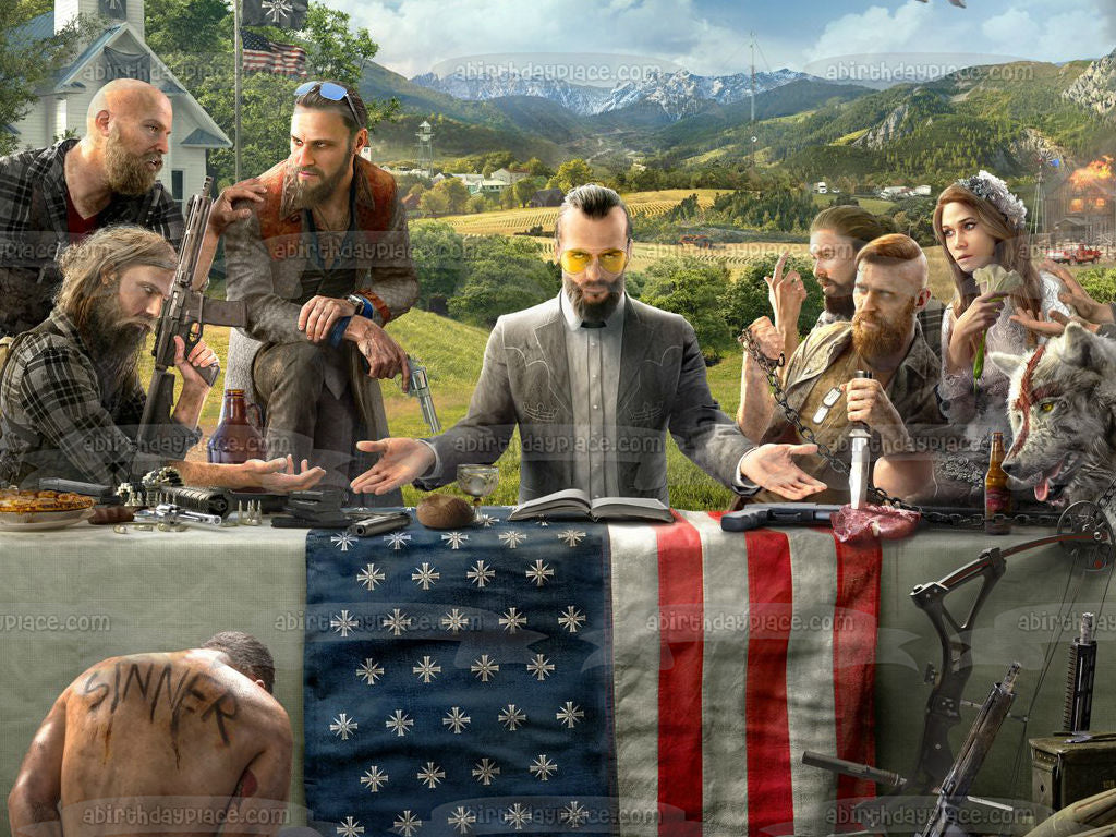 Far Cry 5 Joseph Seed Faith Seed John Seed Jacob Seed Nick Rye American Flag Wolf Edible Cake Topper Image ABPID27212