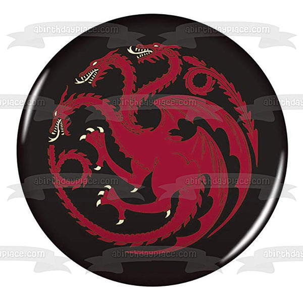 Game of Thrones House Targaryen Emblem Black Background Edible Cake Topper Image ABPID27217