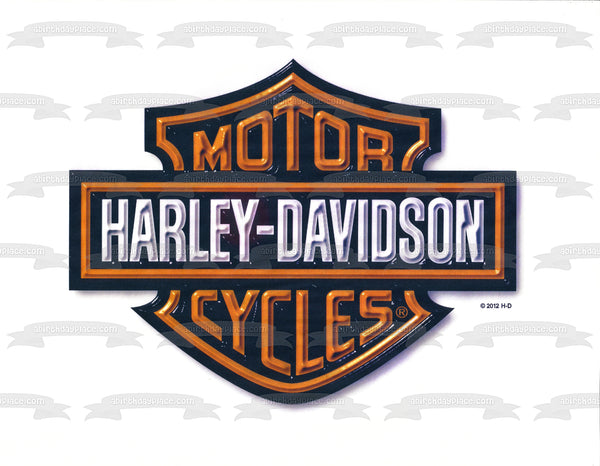 Harley Davidson Orange Logo Metal Appearance Edible Cake Topper Image ABPID27240