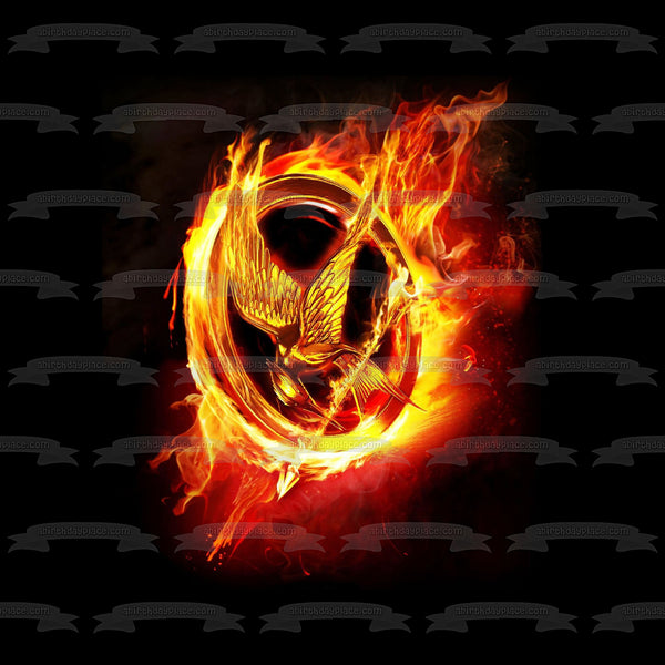 The Hunger Games Mockingjay Logo Black Background Edible Cake Topper Image ABPID27259