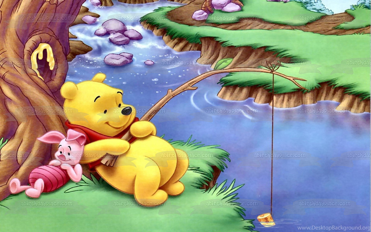 Adorno comestible para tarta de Disney Winnie the Pooh, lechón pescando, imagen ABPID27387 