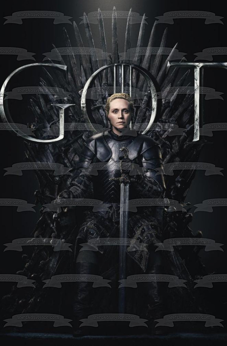Game of Thrones Brienne of Tarth Iron Throne Black Background Edible Cake Topper Image ABPID27410