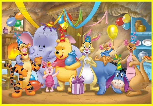 Disney Winnie the Pooh Eeyore Piglet Tigger Kanga Roo Rabbit Heffalump Birthday Party Edible Cake Topper Image ABPID27533