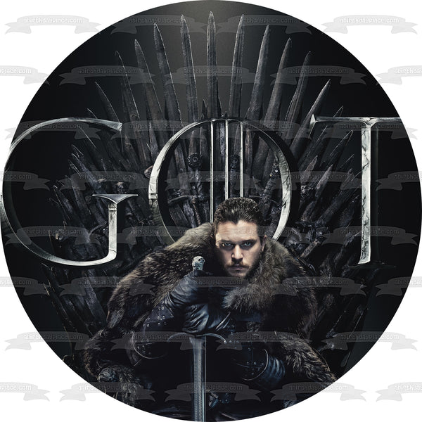 Game of Thrones Jon Snow Iron Throne Black Background Edible Cake Topper Image ABPID27556