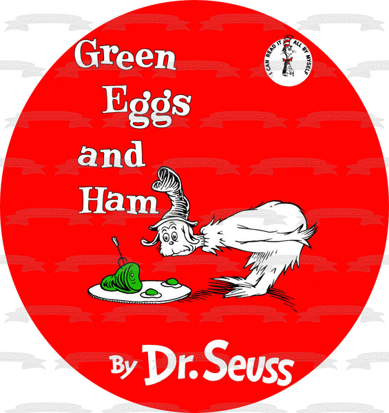 Dr. Seuss Green Eggs and Ham Book Cover Edible Cake Topper Image ABPID27590