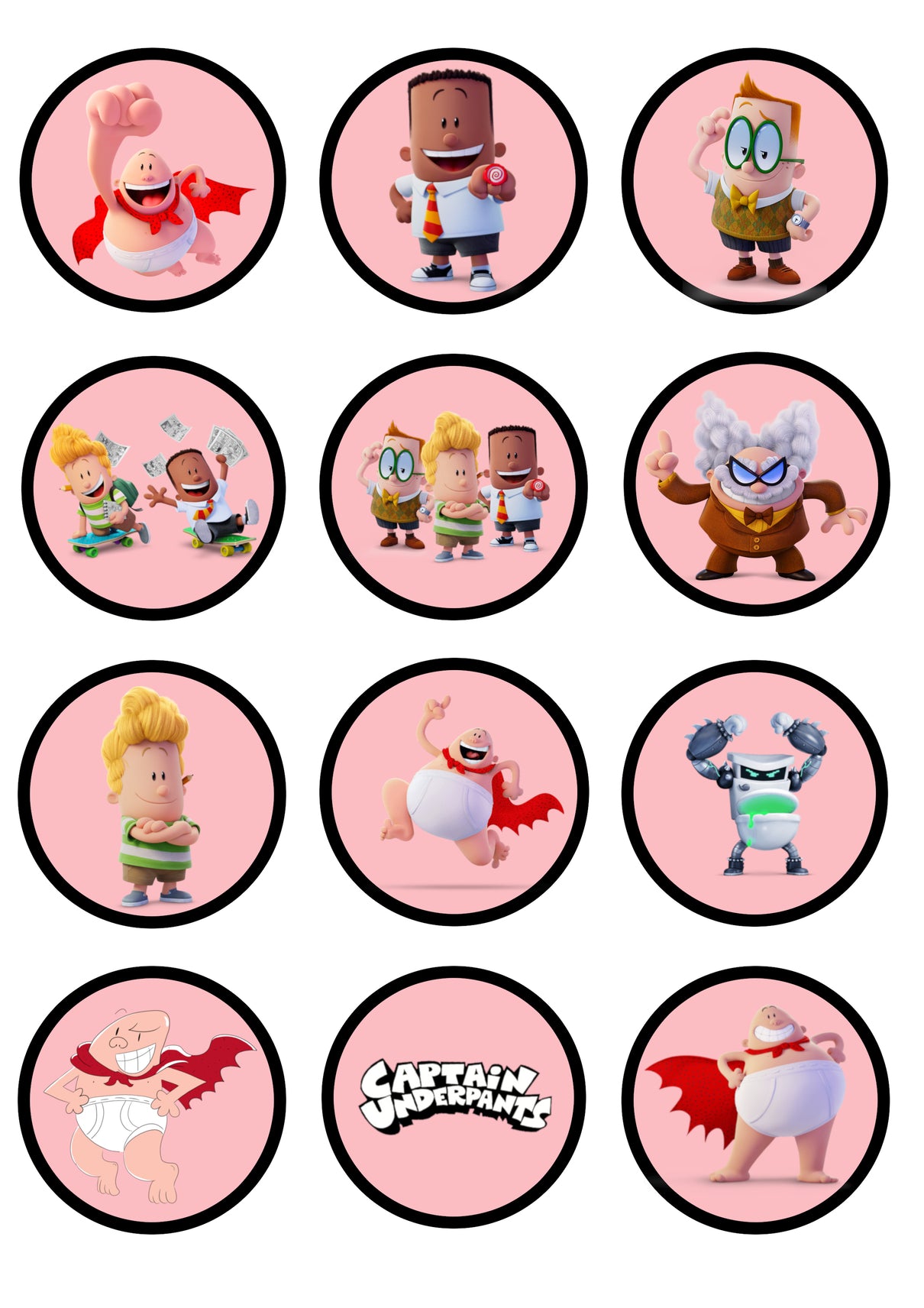 Captain Underpants Melvin Sneedly George Beard Harold Hutchins Tippy Tinkletrousers Turbo Toilet 2000 Edible Cupcake Topper Images ABPID27622