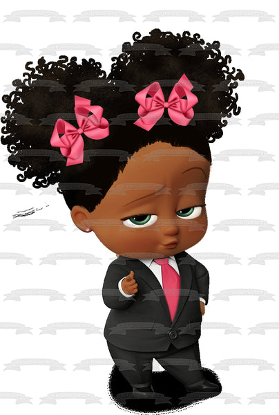 African American Girl Boss Baby Edible Cake Topper Image ABPID27726