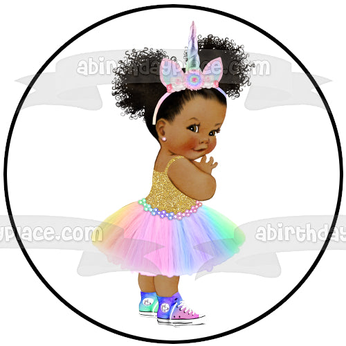 African American Baby Girl Tye Dye Unicorn Outfit Edible Cake Topper Image ABPID27733