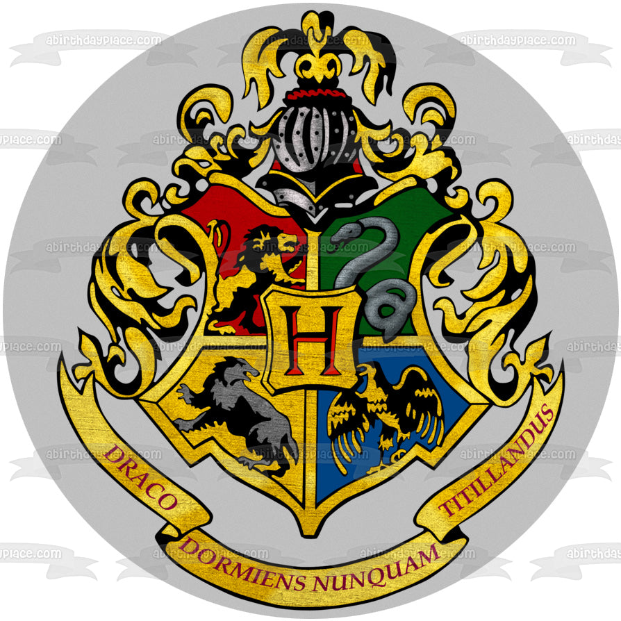 Harry Potter Hogwarts Crests Draco Dormiens Nunquam Titllandus Edible Cake Topper Image ABPID27809