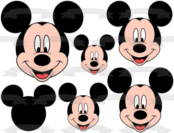 Disney Mickey Mouse Faces Smiling Edible Cake Topper Image ABPID49566