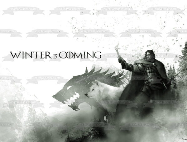 Game of Thrones Jon Snow Winter Is Coming Black and White Edible Cake Topper Image ABPID49784