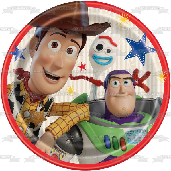 Toy Story 4 Buzz Lightyear Woody Edible Cake Topper Image ABPID49854