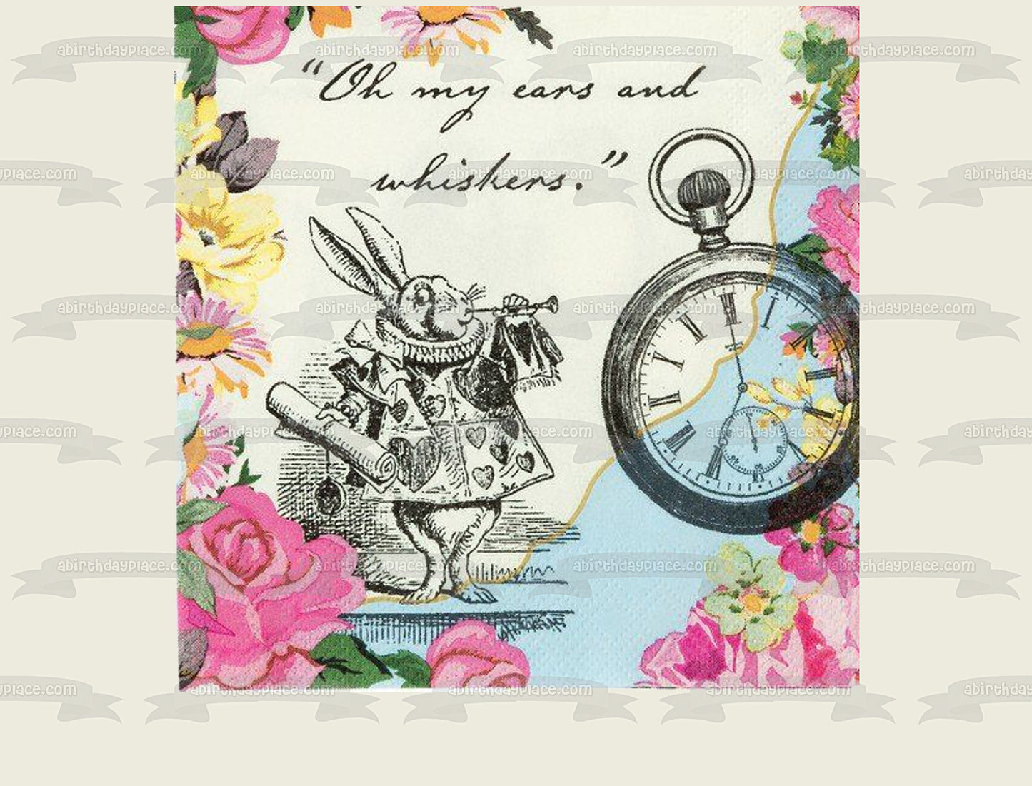 Truly Alice White Rabbit Tea Party Edible Cake Topper Image ABPID50239