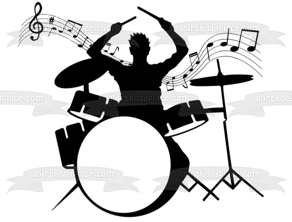 Drummer Silhouette Music Notes Drums Edible Cake Topper Image ABPID50273