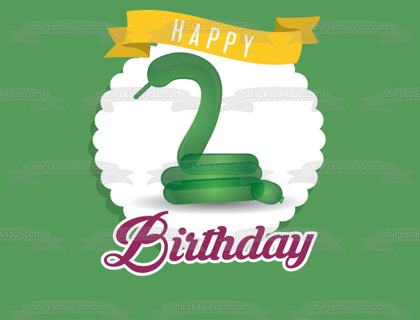 Happy 2nd Birthday Snake Theme Green Background Edible Cake Topper Image ABPID50295