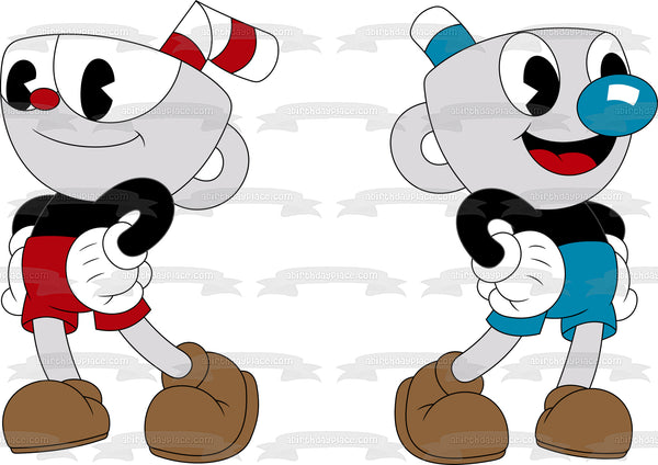Cuphead and Mugman Smiling Edible Cake Topper Image ABPID50304