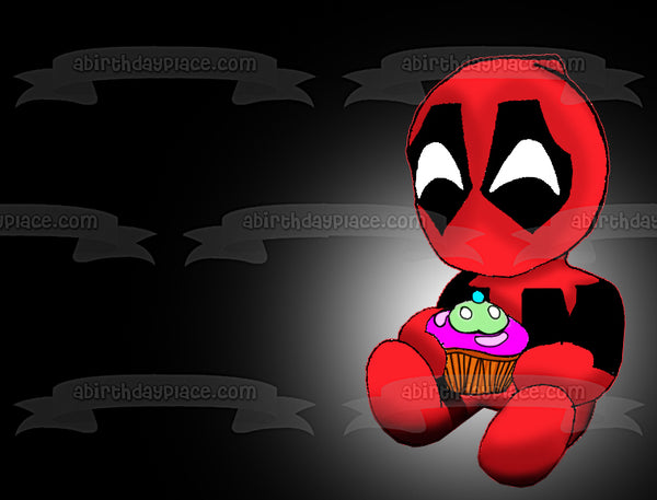 Chibi Deadpool Superhero Cartoon Cupcake Happy Birthday Marvel Edible Cake Topper Image ABPID50313