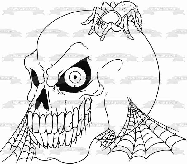 Black and White Halloween Skull Spider Edible Cake Topper Image ABPID50348