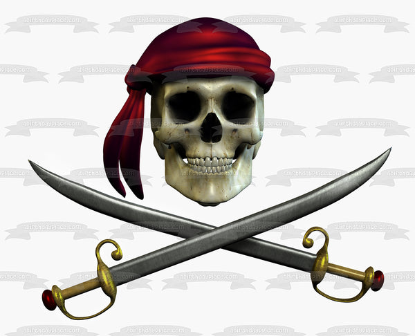 Pirate Skull and Crossed Swords Edible Cake Topper Image ABPID50350