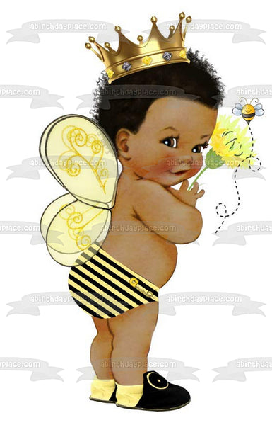 African American Prince Baby Shower King Bee Queen Bee Edible Cake Topper Image ABPID50367