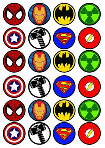 Superhero Logos DC Marvel Iron Man Spider-Man Super Man Thor the Flash Green Lantern Captain America Batman Edible Cupcake Topper Images ABPID50389