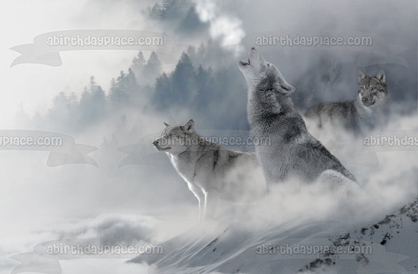 Wolves on Snowy Mountains Edible Cake Topper Image ABPID50483