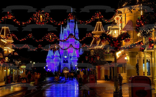 Christmas Walt Disney World Cinderella Castle Edible Cake Topper Image ABPID50584