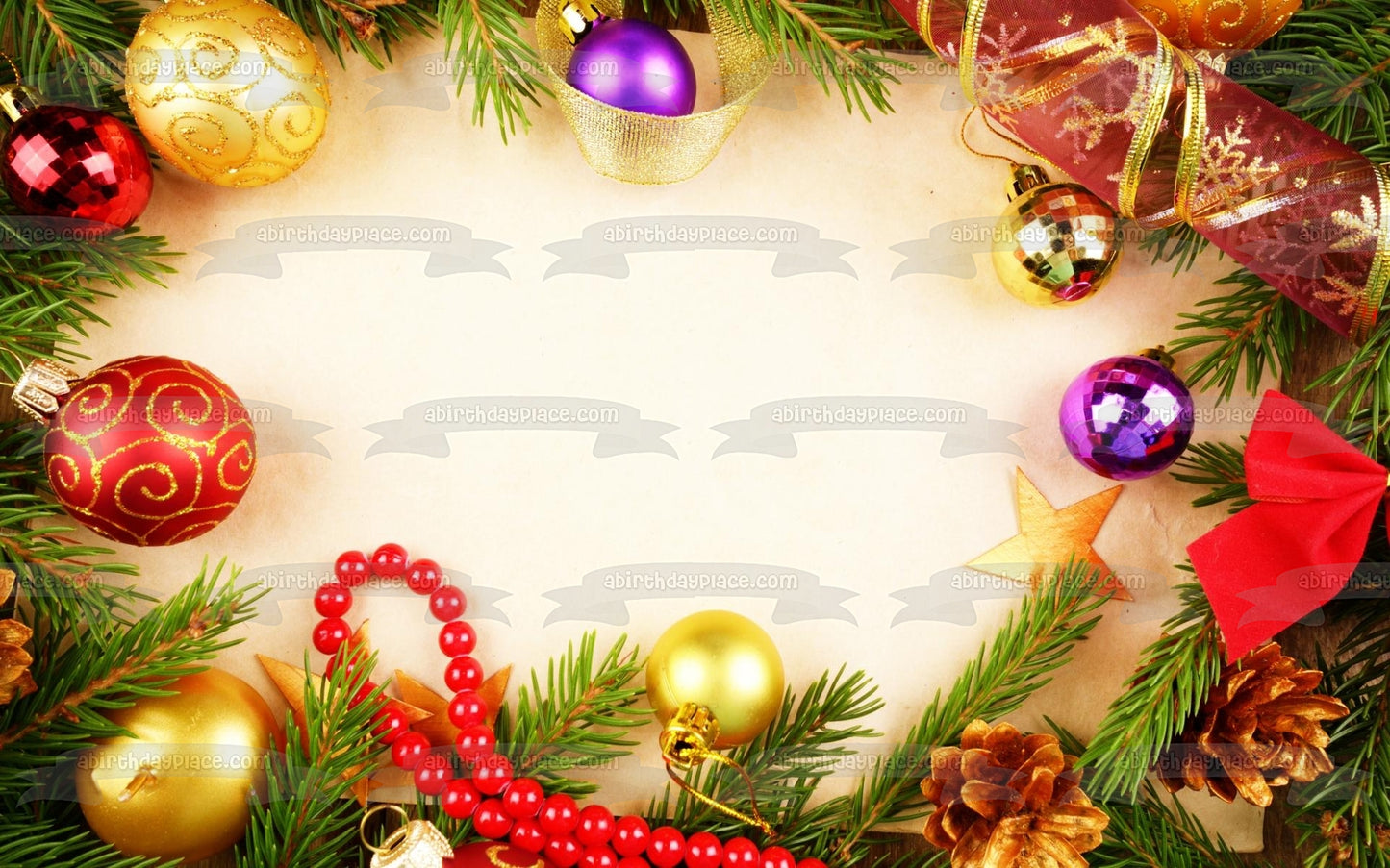 Christmas Wreath Ribbon Ball Ornaments Edible Cake Topper Image ABPID50602