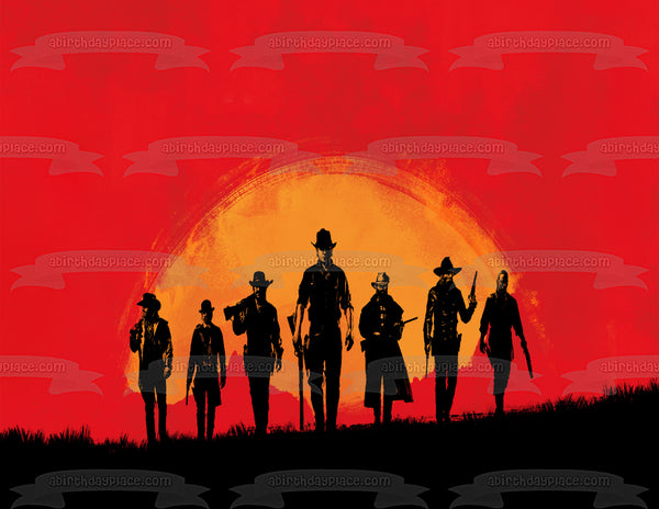 Red Dead Redemption Yellow Sun Silhouette Edible Cake Topper Image ABPID50649