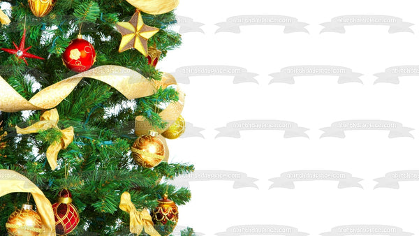 Christmas Tree Ball Ornaments Ribbon Edible Cake Topper Image ABPID50675