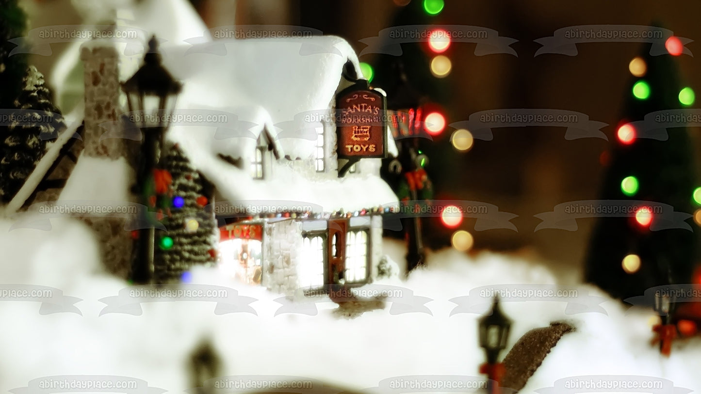 Christmas Santa's Workshop Toys Snow Edible Cake Topper Image ABPID50678