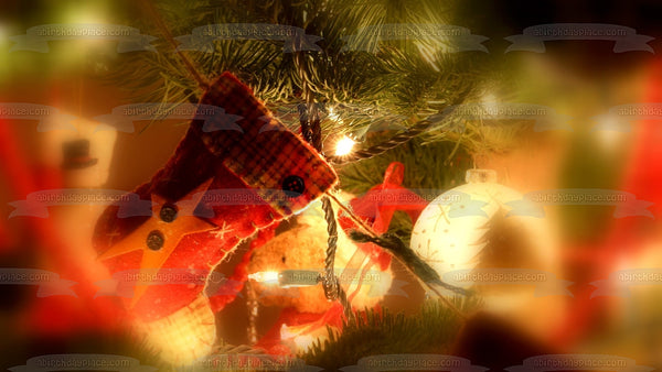 Christmas Tree Christmas Lights Stocking Ball Ornament Edible Cake Topper Image ABPID50679