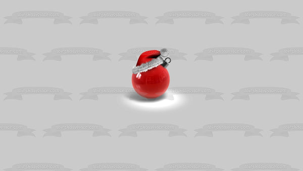 Christmas Red Ball Ornament Santa Hat Edible Cake Topper Image ABPID50686