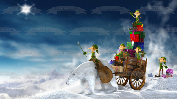 Christmas Santa's Elves Polar Bear Edible Cake Topper Image ABPID50699